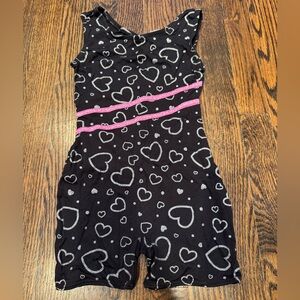 Size 8-10 Jacques Moret Black and Pink Heart Gymnastics Unitard